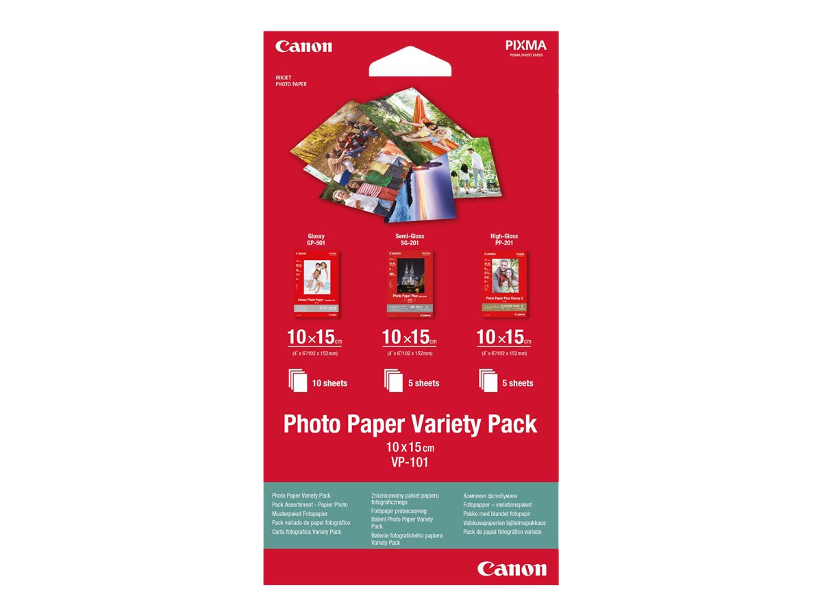 ef041ffd-c2a8-4573-af66-7d159d28825d Canon Variety Pack VP-101 - komplet za fotografski papir - 15 listov - 100 x 150 mm - slika 1