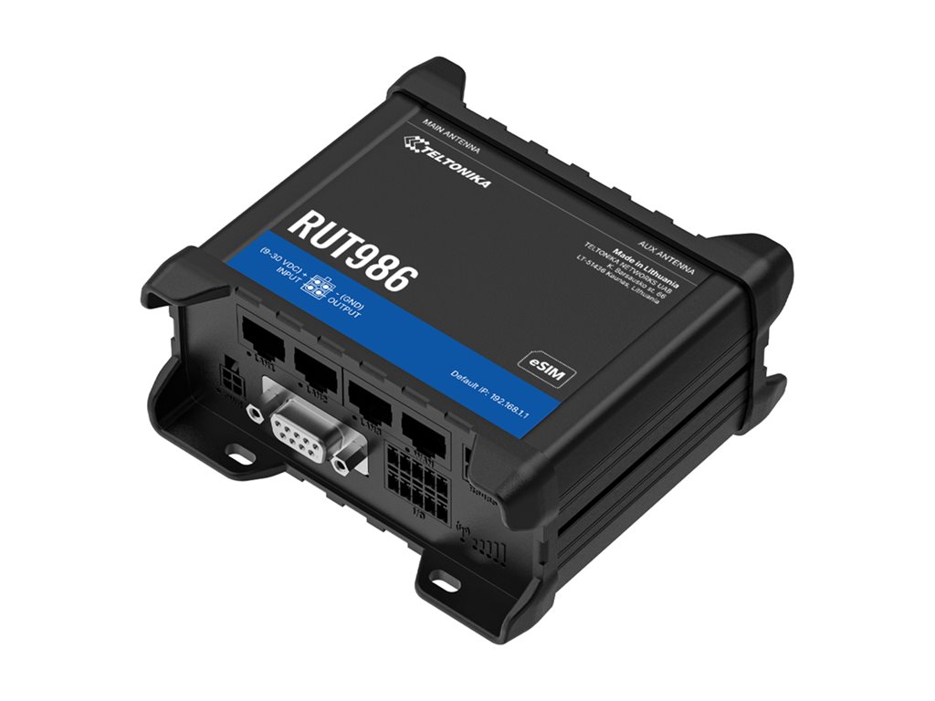 385ab44b-f5b7-461c-8934-874f915f180a Teltonika RUT986 - brezžični usmerjevalnik - WWAN - Wi-Fi - 4G, 3G, 2G - nameščen na DIN tirnico, površinsko, stenski - slika 1